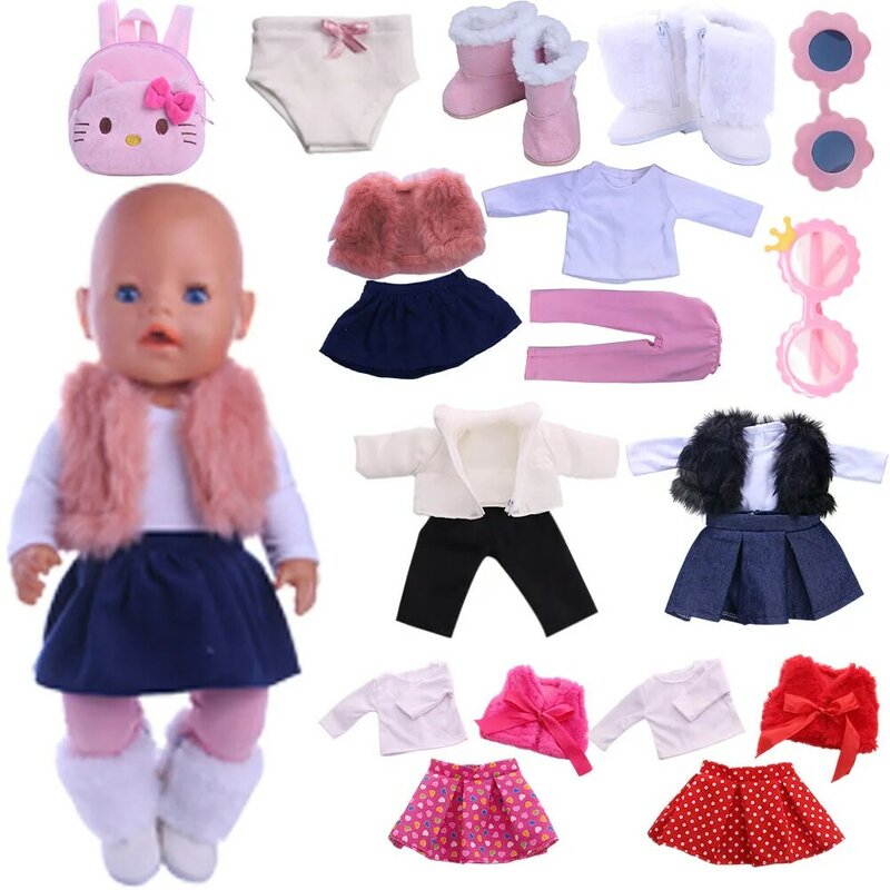 Ropa de muñeca Reborn, zapatos, falda y Leggings, chaqueta para niña de 16 a 18 pulgadas, 43 cm, artículos de ropa para bebé nacido, juguetes para niñas de nuestra generación