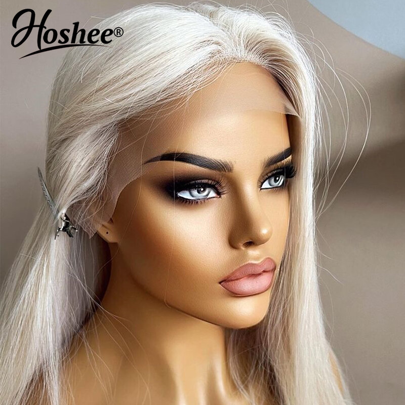 Platin blonde farbige brasilia nische remy menschliches Haar gerade Spitze Front Perücke mit Babyhaar 13x4 transparente Frontal Perücken für Frau