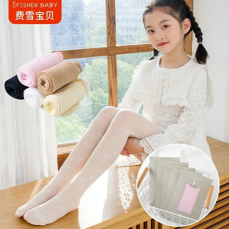 Meia-calça de flores anti-roubo transparente ultra-fina para meninas, meias de malha respirável, meias infantis, verão