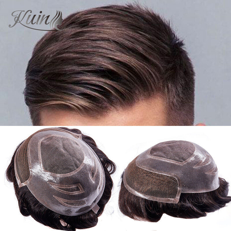 VERSALITE Homens Toupee Lace PUMen Protese Capilar Invisível Hairpiece 100% Cabelo Humano Perucas Para Homens Sistema de Substituição
