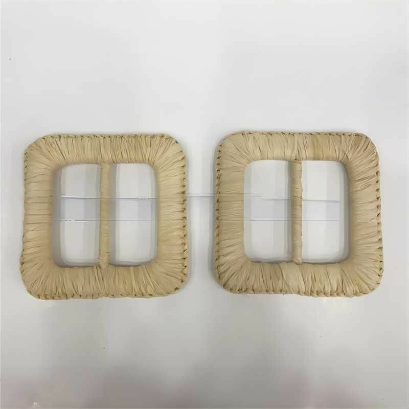 Fibbia quadrata intrecciata a mano in rafia di design australiano bottone con fibbia per cintura di commercio estero naturale ecologico 2 pezzi