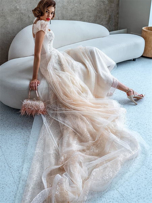 Женское свадебное платье It's yiiya, белое фатиновое платье до пола с короткими рукавами-фонариками и принтом на лето 2019