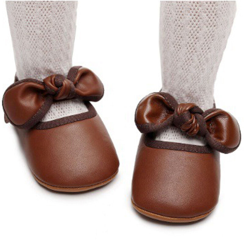 2023-08-30 Lioraitiin 0-18M Baby Girl Princess Dress Shoes Faux Leather Bowknot Mary Jane Flats Crib Shoes Non-Slip Rubber Sole