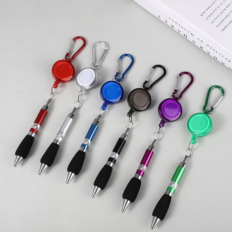 Buckle Ring Lanyard Stationery Retractable Key Chain Ballpoint Pen Neutral Pen Easy Pull Buckle Pen Writing Tools