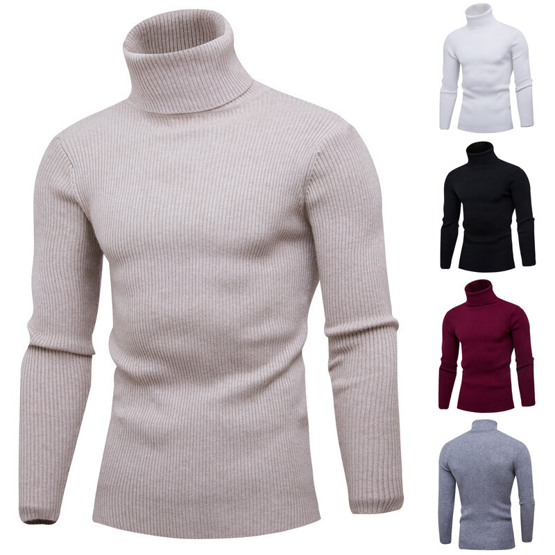 Suéter grueso de cuello alto para hombre, Jersey informal de rayas verticales, novedad de 2022