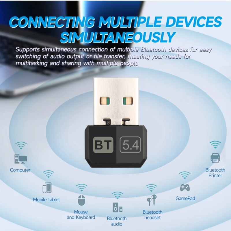 Dongle adaptor USB Bluetooth 5.4 5.1, untuk PC Speaker nirkabel Keyboard musik Audio penerima pancaran Drive