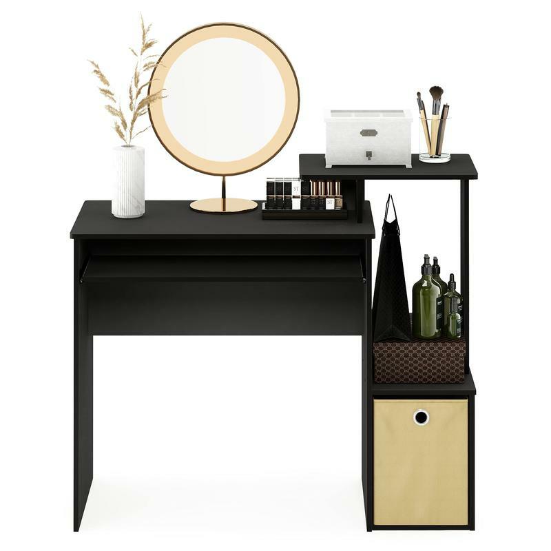 Wielofunkcyjne biurko do komputer biurowy domowego Furinno Econ z pojemnikiem, czarne/brązowe