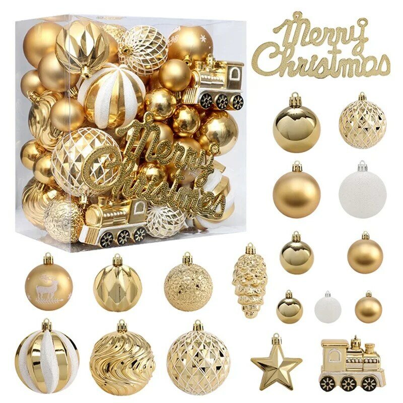 65 Pieces Christmas Ball Ornaments Set Hanging Ball Tree Decorations for Indoor Outdoor Holiday Party Supplies