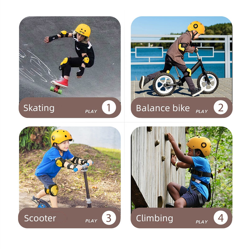 Set Helm Sepeda Anak-anak Bantalan Siku Lutut Skateboard Set Perlengkapan Pelindung Pendakian Skuter Sepeda Helm Dapat Disesuaikan untuk Olahraga Anak-anak