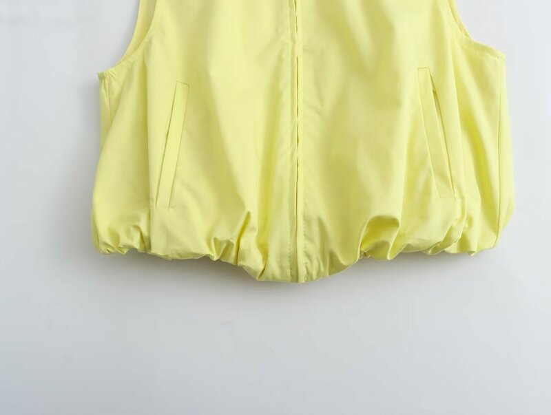 Dames Nieuwe Mode Zijzakdecoratie Casual Korte Ronde Vest Jas Vintage Mouwloze Rits Dames Vest Chic Top