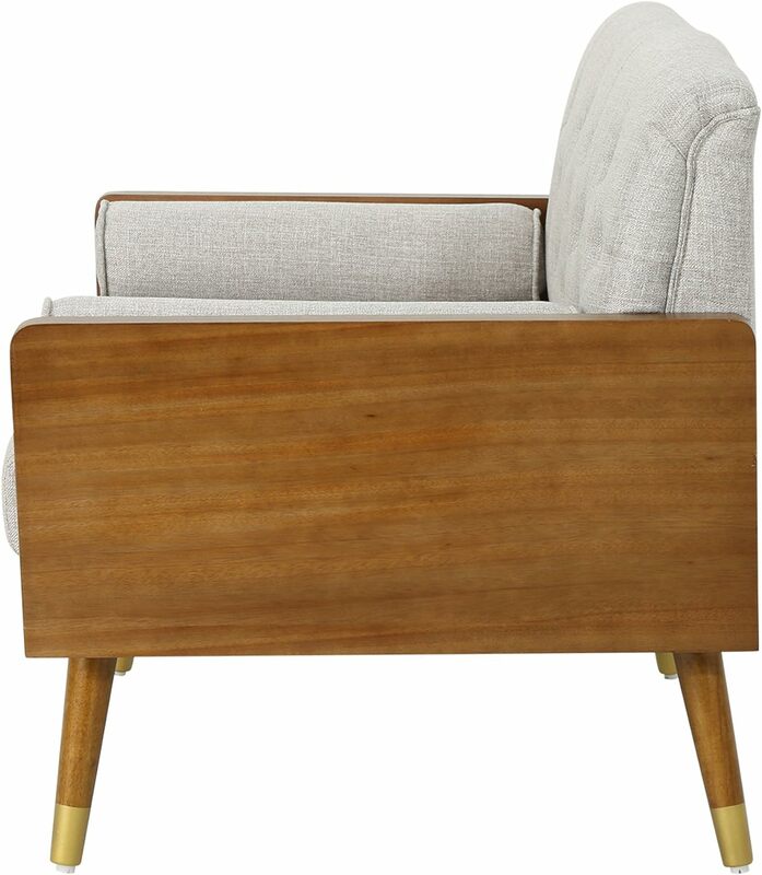 Christopher Knight-Mid Century Modern Fabric Club Chair, bege, noz escura, casa, Greta, 30.5D x 37.75W x 33H
