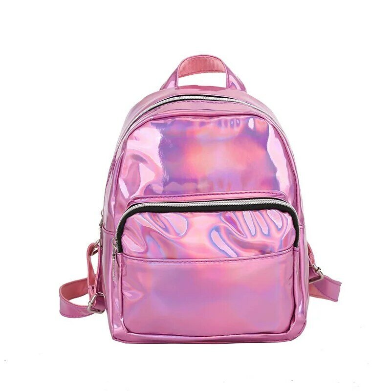 2023 New Silver Pink Fashion Laser Backpack Luxury PU Leather Women Girls Bag Holographic Small Size Female Children Schoolbags