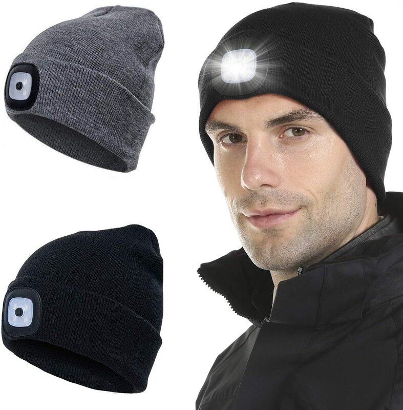 야외 방풍 및 따뜻한 니트 모자 헤드램프, 야외 스포츠 니트 헤드 라이트, 남성 여성 LED 모자 손전등, 헤드라이트 선물