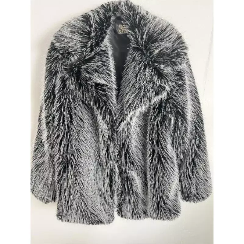 Chaqueta gruesa y cálida de piel sintética para mujer, abrigo elegante de manga larga con cuello de solapa, moda de otoño e invierno