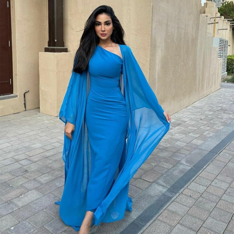 사우디 아라비아 여성용 무도회 드레스, 랩 포함 원숄더 이브닝 원피스, 긴 칼집 파티, 격식 있는 행사, 두바이 드레스, 2024