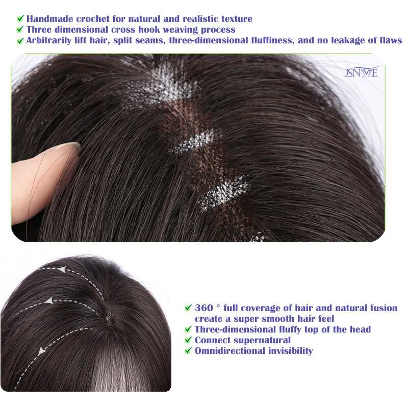 JSNME ujung rambut manusia alami dengan poni tidak terlihat untuk wanita klip dalam bagian atas ekstensi rambut asli terikat tangan Remy