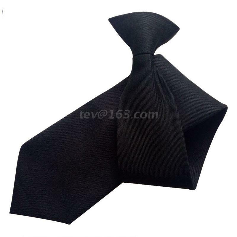 50x8cm Mens Uniform Solid Black Color Imitation Silk Clip-On Pre-Tied Neck Ties for Police Security Wedding Funeral
