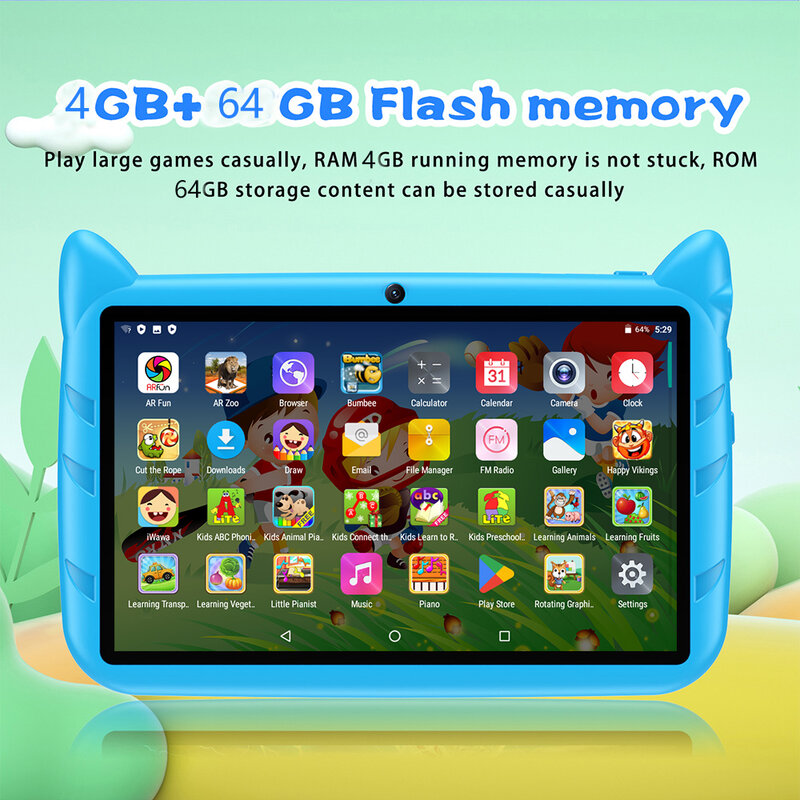 Tablet WiFi 5G 7 inci, Tablet Pc anak-anak, Tablet MTK Core Quad RAM 4GB ROM 64GB, Android 9.0, Google Play, mendukung Bluetooth, 4000mAh