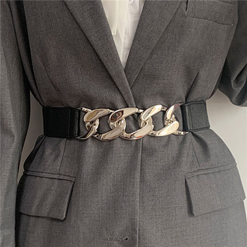 Gold Chain Belt High Quality Stretch Cummerbunds Ladies Coat Chain Belt Waistband Elastic Silver Metal Waist Belts For Women
