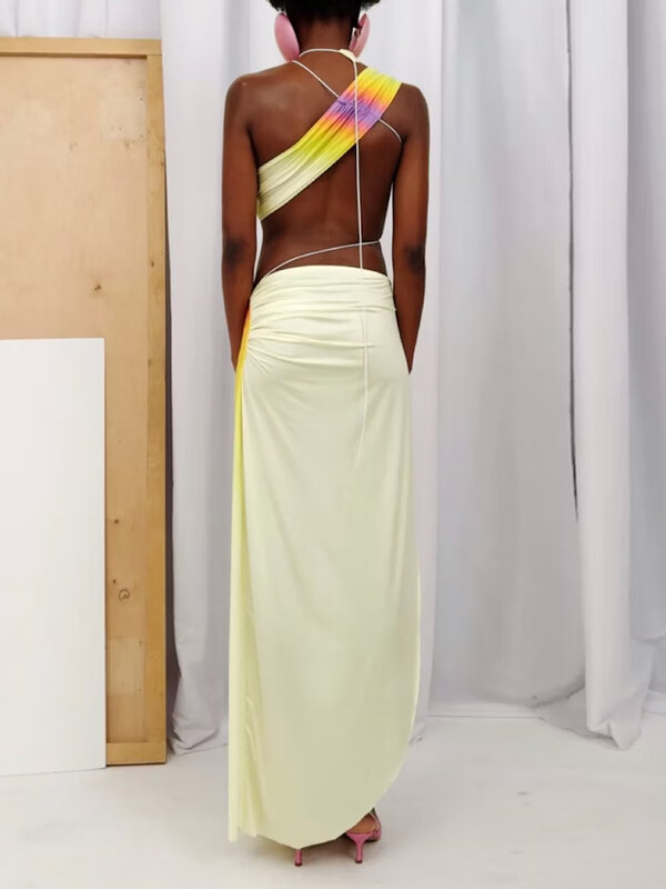 Lemon Yellow Smudge Gradual Change Beach Skirt Fashion Trend Shoulder Splicing Integrated Summer New Holiday Swimwear