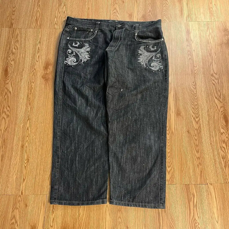 American Fashion Joker Pattern Embroidery Mopping Jeans Men Y2K New Street Hip Hop Casual Loose Straight Wide Leg Pants Unisex