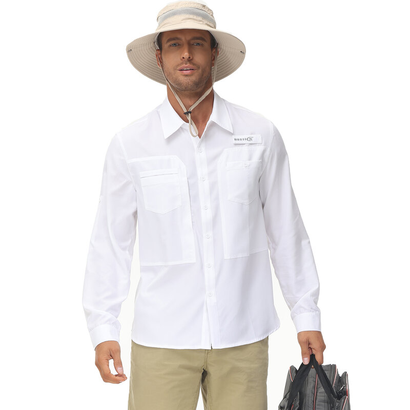 Мужская Повседневная рубашка для рыбалки, рубашка-карго с длинным рукавом UPF 50 +, тактические рубашки на пуговицах, Мужская блузка для работы и пешего туризма