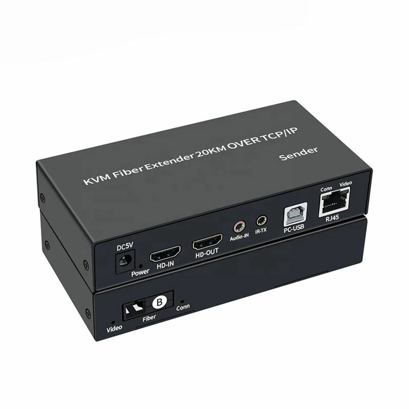 Extensor USB de fibra óptica KVM, receptor do transmissor de vídeo, extensor de cabo de fibra SC, comutador KVM para mouse, teclado, PC, 20km