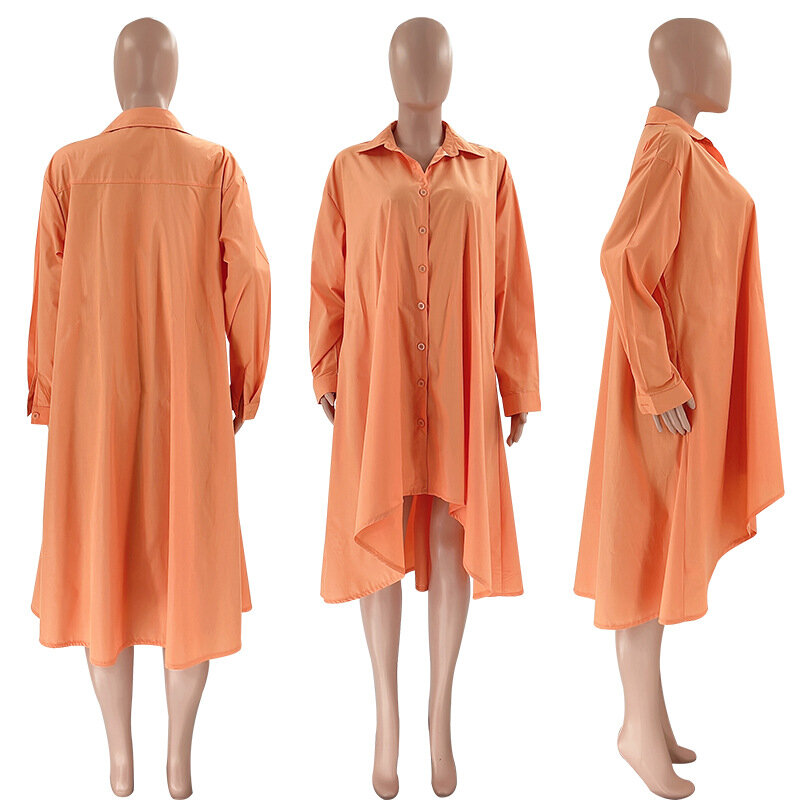 Женское свободное платье-блуза с отложным воротником и длинным рукавом