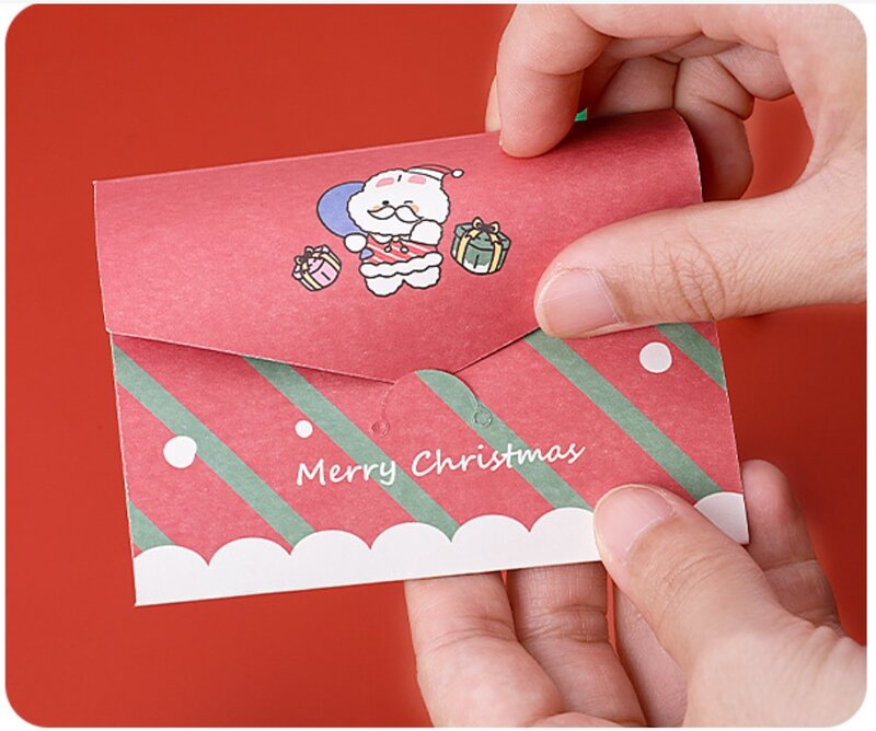 Tarjeta de felicitación de la serie de dibujos animados de Navidad, sobre de deseos de cumpleaños, tarjeta pequeña plegable DIY, día de Navidad, día de Año Nuevo, 1PC