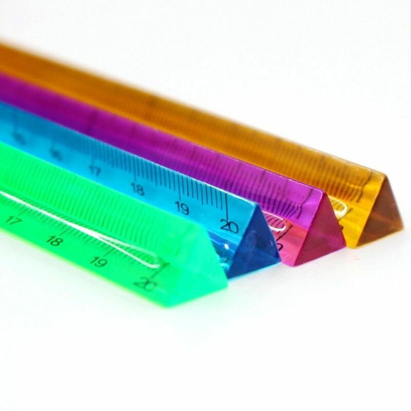 Penggaris lurus segitiga transparan 20cm, alat tulis sekolah penggaris plastik Kristal 3D, alat tulis estetika