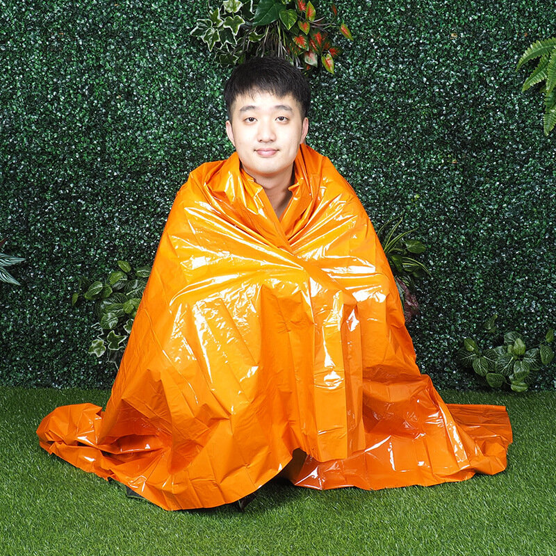 야외 구명 비상 담요, 휴대용 올리브 그린 보온 담요, 오렌지 단열 침낭 텐트, PE 일회용