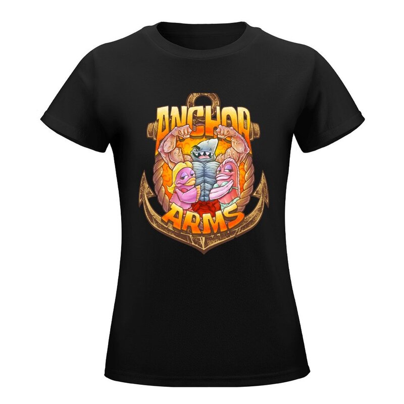 T-shirt Anchor Arms para meninas, Camisa animal impressa para mulheres, roupas hippie, roupas de verão