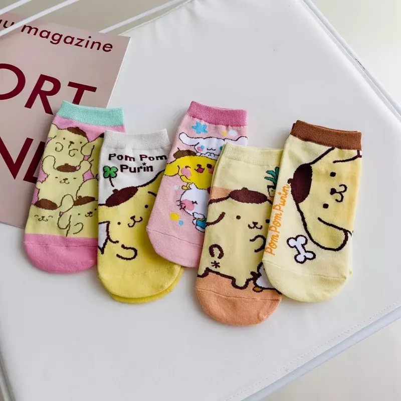 Милые носки Sanrio, серия Pompompurin, милые Мультяшные Аниме Короткие носки для студентов, удобные женские носки, подарок для девочек
