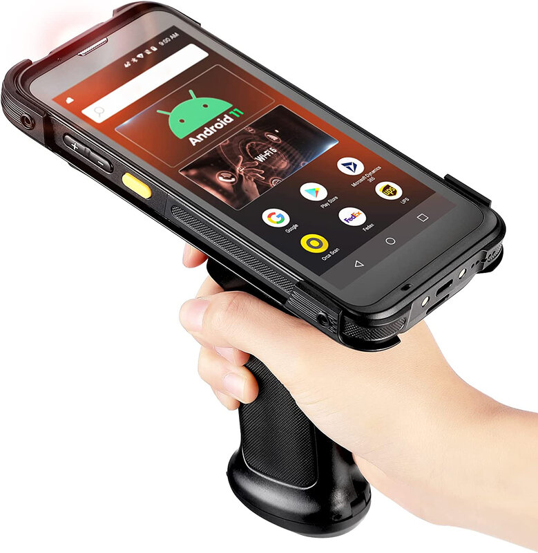 Scanner di codici a barre Android da 5.5 "con impugnatura a pistola, PDA robusto palmare per Computer Mobile Android 11