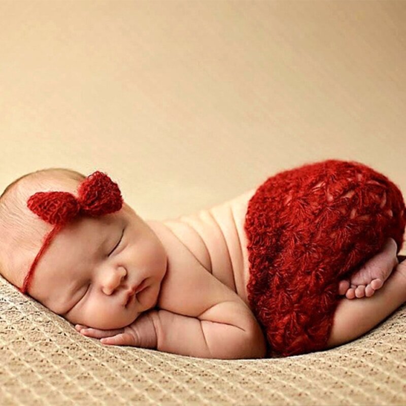 Neue gestrickte Mohair Baby Rock Bogen Stirnband Set für 0-6 Monate Baby Mädchen Studio Fotoshooting Kostüm Neugeborene Fotografie Requisiten
