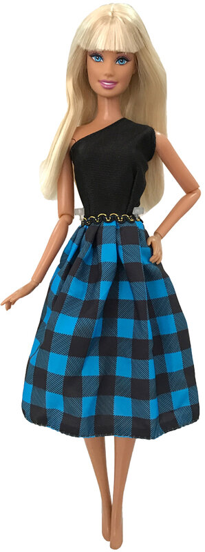 NK Offizielle 1 Pcs Plaid Rock Outfit Blau Party Kleidung Handgemachte Moderne Kleidung für Barbie Puppe Zubehör Kinder Spielzeug Geschenk