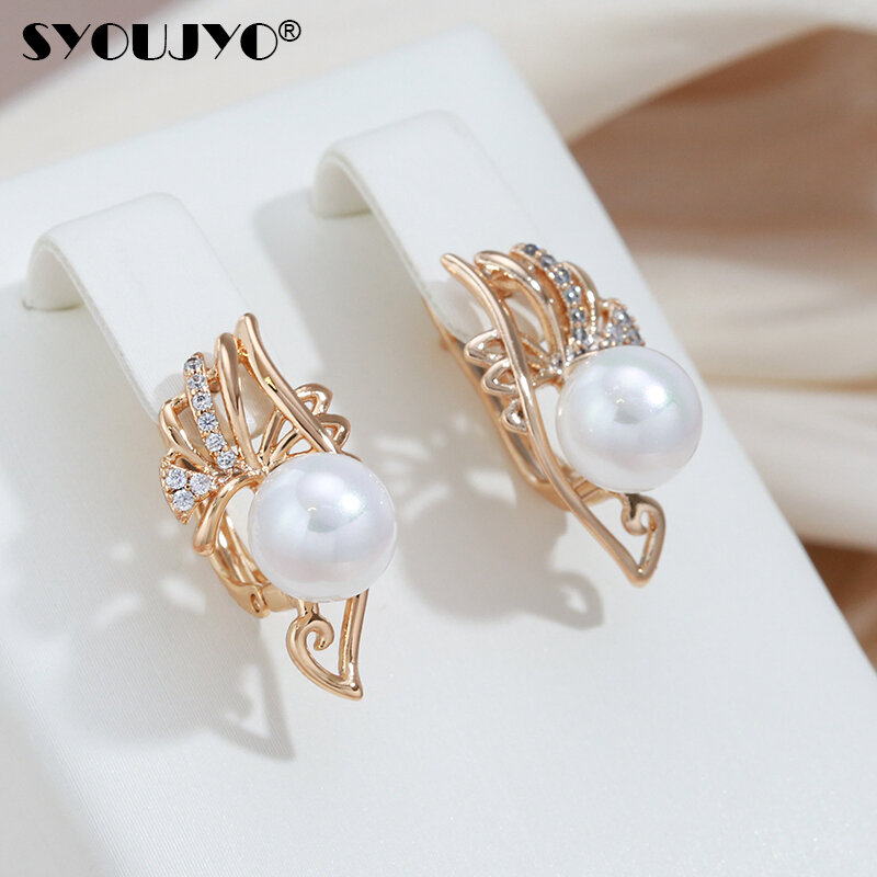 SYOUJYO Luxury Pearl Drop Earrings For Women 585 Gold Color Party Jewelry Natural Zircon Micro Wax Setting