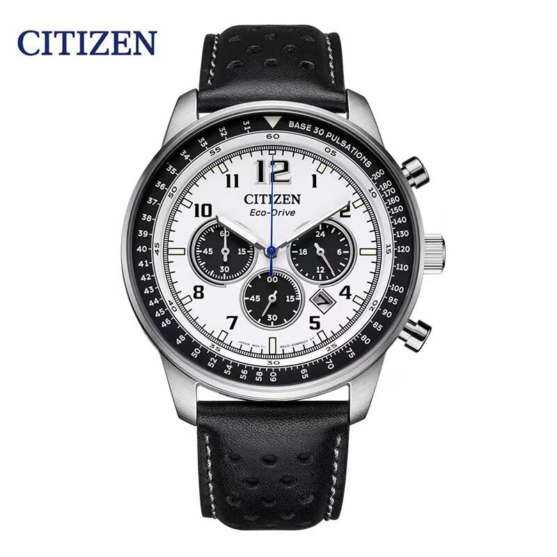 Citizen-reloj de cuarzo con correa de cuero para hombre, cronógrafo de lujo, a prueba de golpes, con energía cinética