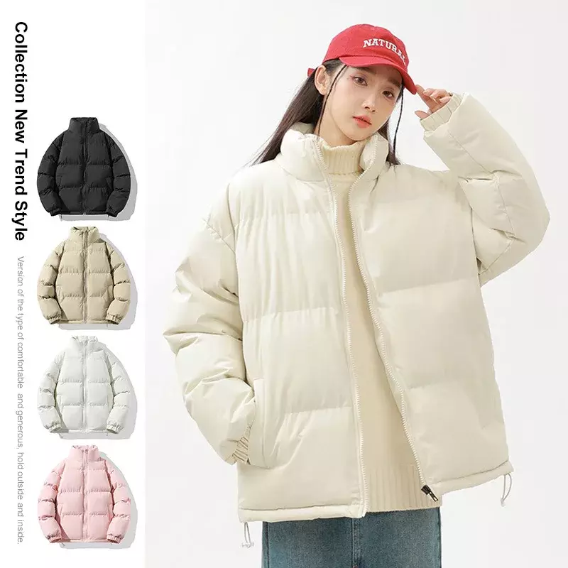 Classic Simple Solid Pure Color Winter Thick Warm Women Puffer Jacket Unisex Men High Streetwear Parkas Couple Coat Casual Chic