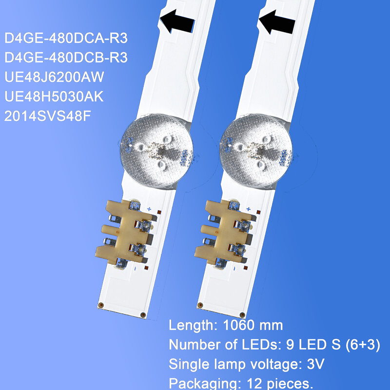 Tira de luz de fundo LED para UE48H6400, UE48J5600, UE48J5600, UE48H5000, UE48H5500, UE48H6200AK, D4GE-480DCA, 480DCB-R3, 12 unidades por conjunto