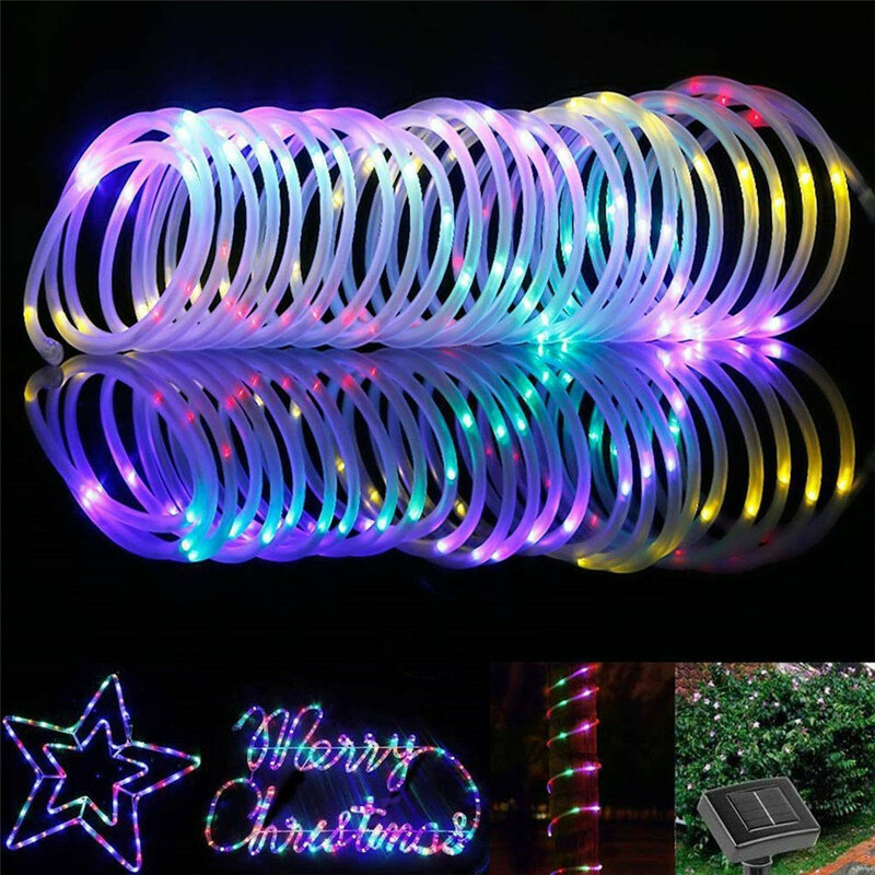 Christmas Decoration Street Garland Led Solar Festoon Fairy Tube Rope String Lights 7/12/22M For New Year Wedding Outdoor Decor