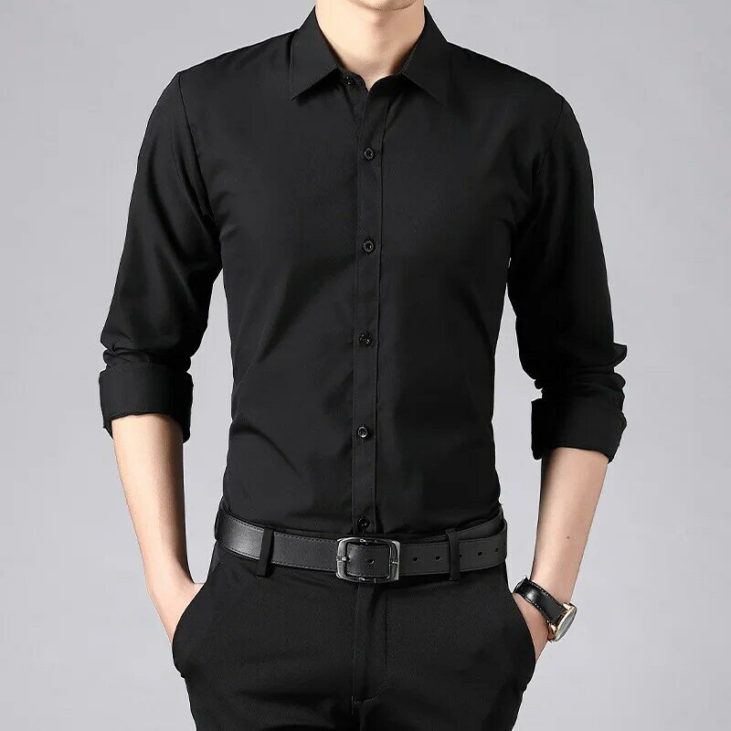 Camisa de manga comprida masculina, versão coreana sem engomar, blusa curta casual, viagem de negócios elegante, alta qualidade