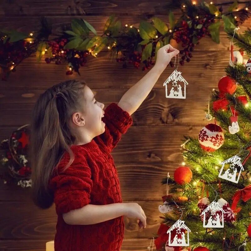 Natal madeira Jesus advento pingente, castiçal inovador, forma de casa, natividade ornamentos para férias, decoração do festival