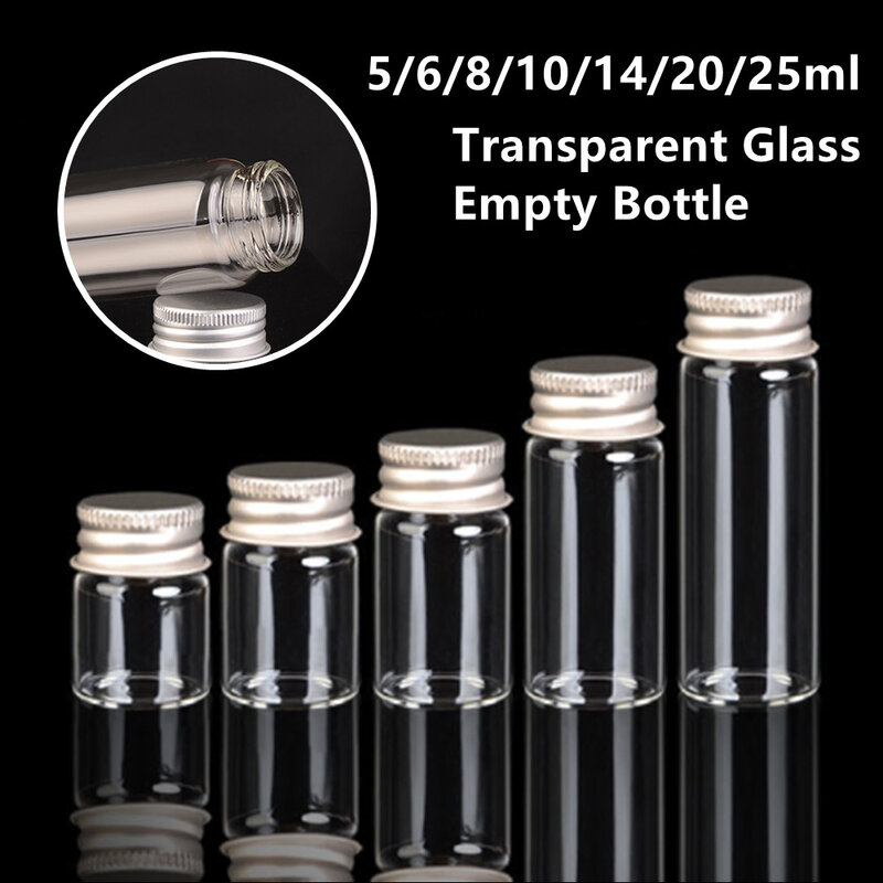 1pcs Refillable Bottles 5ml 6ml 8ml 10ml 14ml 20ml 25ml Glass Clear Empty Seal Bottles Travel Comestic Container with Screw Cap