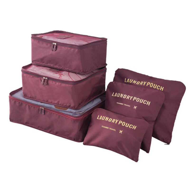 6 pçs saco de armazenamento de viagem conjunto para roupas arrumadas organizador guarda-roupa mala bolsa de viagem organizador caso sapatos embalagem cubo saco
