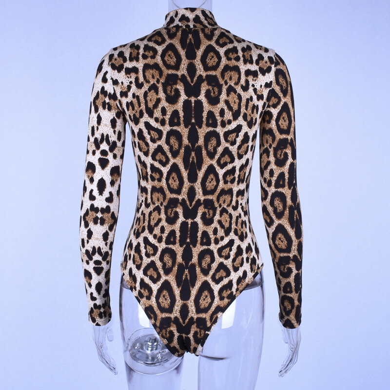 Fashion New Slim Leopard Printed Sexy Rompers Playsuits Women Skinny Long Sleeve Jumpsuit Woman High Waist Lady Bodysuits 30657