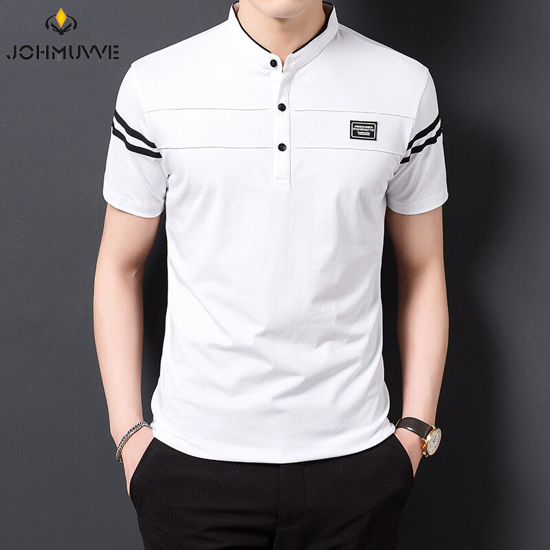 Men's Fashion Summer POLO T-shirt Casual Cotton Breathable Top Stand Up Neck Short Sleeve Korean Comfortable T-shirt