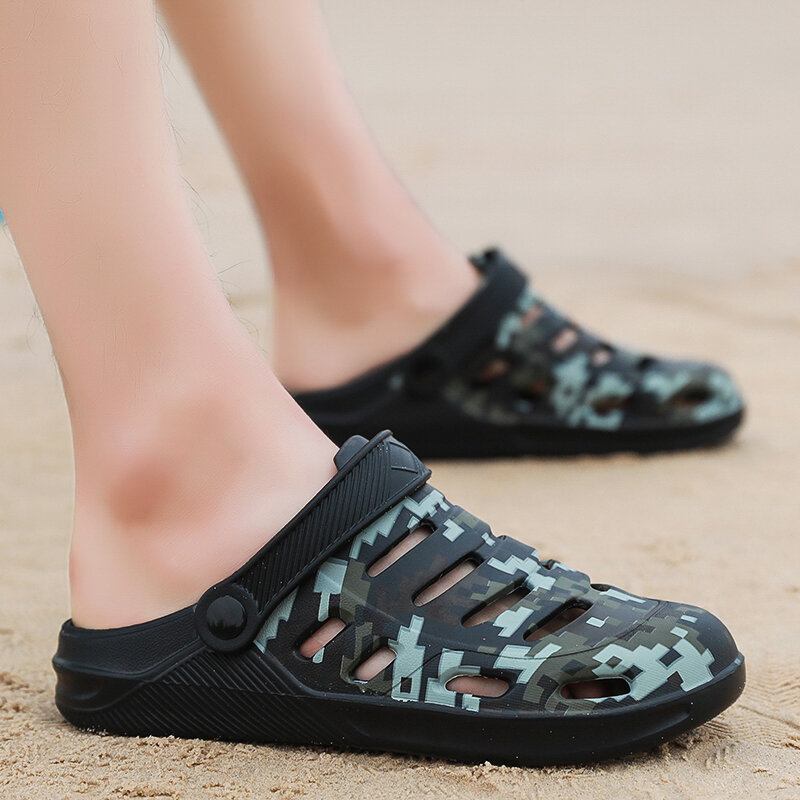 2022 klapki na lato mężczyźni drążą oddychająca plaża klapki Unisex dorywczo płaskie buty wsuwane sandały męskie rozmiar 45 Zapatos