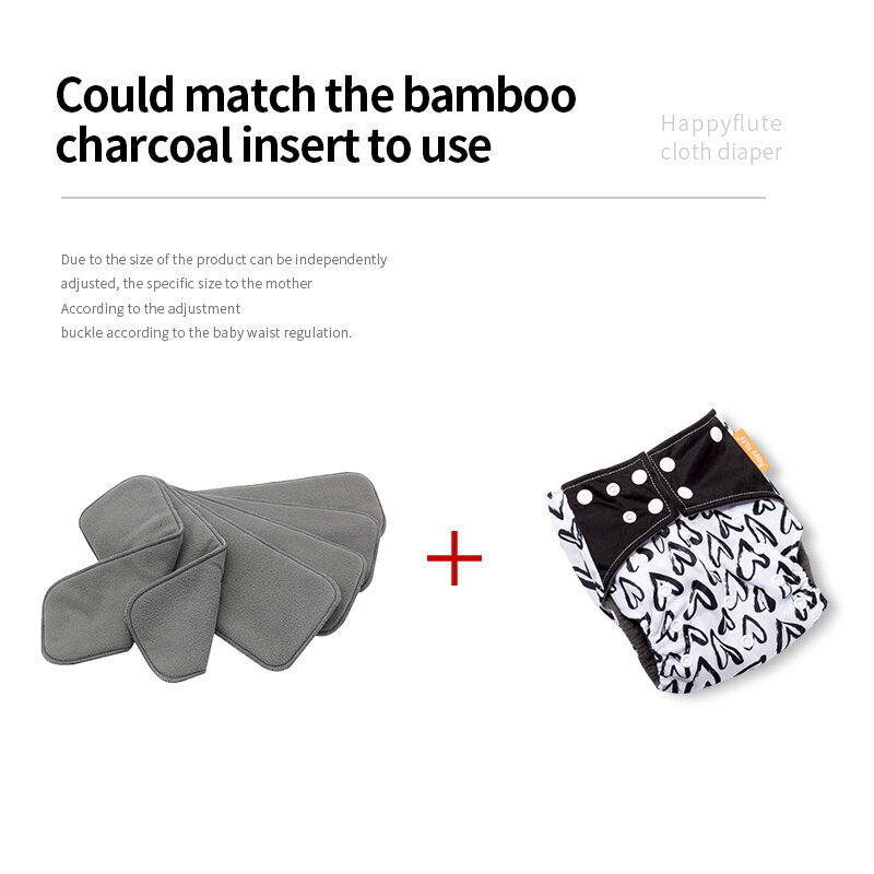 HappyFlute – couches lavables et réutilisables pour bébés filles et garçons, 4 pièces + 4 pièces d'inserts de charbon de bambou, taille réglable
