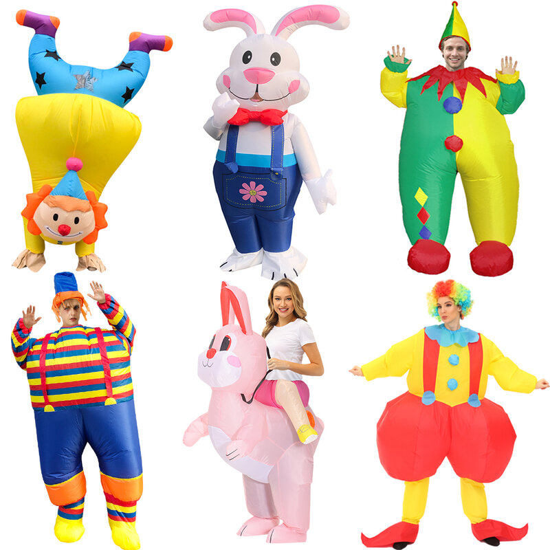 Kostum tiup anak-anak dewasa badut Kelinci Paskah setelan Cosplay kelinci lucu lucu untuk penampilan Festival pesta karnaval pakaian